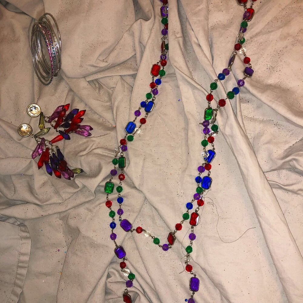 bundle rainbow necklace, earring set, 8 bracelets